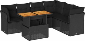 vidaXL Set canapele de grădină cu perne, 7 piese, negru, poliratan