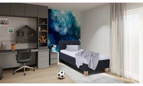 Pat tapițat MARIA ONE 90x200 cm cu saltea și spațiu de depozitare, antracit