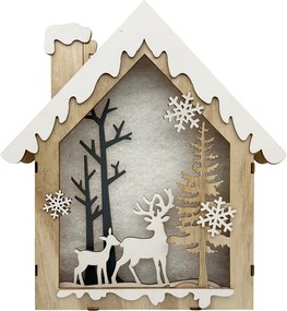 Casuta Decorativa cu LED SEASON ,   Scena de Iarna cu Reni, 30cm