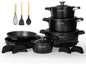 Set de oale și tigăi Royalty Line Premium set de oale și tigăi RL-OS1014M, 17 h, Turnat, Acoperire din marmură Greblon, Inducție, Negru