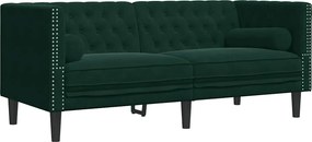 vidaXL Canapea Chesterfield cu pernuțe/2 locuri, verde închis, catifea
