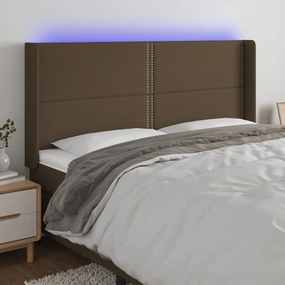 3123917 vidaXL Tăblie de pat cu LED, maro închis, 163x16x118/128 cm, textil