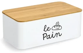 Cutie paine Waiss, metel, alb, capac bambus, 33.8 x 19.3 x 12.5 cm