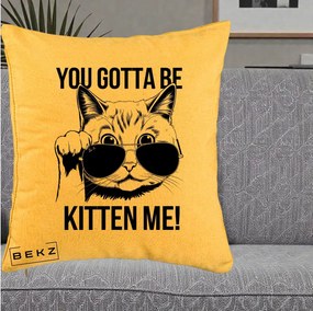 Perna Decorativa You Gotta Be Kitten Me!, 40x40 cm, Galben, Husa Detasabila, Perna Inclusa, BEKZ®