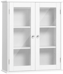 Kleankin Dulap de Baie Suspendat cu 2 Uși din Lemn și Sticlă, Dulap de Perete Multifuncțional, 55x20x65 cm, Alb | Aosom Romania