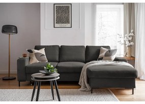 Colțar gri închis extensibil cu tapițerie din catifea reiată (cu colț pe partea dreaptă) Lofty Lilly – Miuform