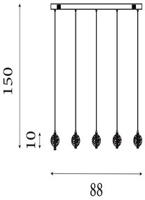 Lustra liniara cu 5 pendule LED Quartz