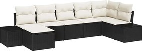 vidaXL Set de canapele pentru grădină cu pernă 7 pcs Negru poliratan