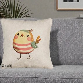 Perna Decorativa Pui Kawaii Pastel Dungat, 40x40 cm, Bej Canapea, Husa Detasabila, Perna Inclusa, BEKZ®