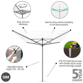 Uscător de rufe argintiu pentru grădină 50 m Lift-O-Matic – Brabantia