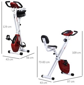 HOMCOM Bicicletă Pliabilă Soozier, 5 Pozitii Reglabile, 8 Nivele Rezistență Magnetică, 43x97x109 cm, Roşu | Aosom Romania
