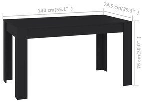 Masă de bucătărie, negru, 140x74,5x76 cm, pal