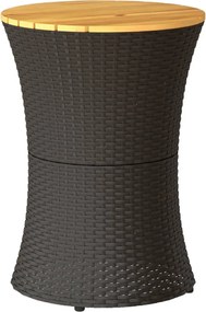 vidaXL Masă laterală de grădină, formă de tobă, negru, poliratan/lemn