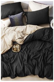 Lenjerie de pat neagră-crem din bumbac pentru pat dublu-extins și cearceaf 200x220 cm – Mila Home