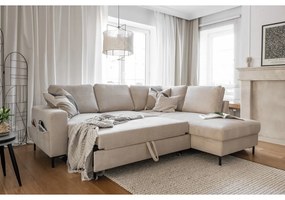 Colțar bej extensibil cu tapițerie din catifea reiată (cu colț pe partea dreaptă) Lofty Lilly – Miuform