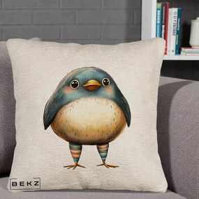 Perna Decorativa Pasare Teal-Bej cu Sosete Curcubeu, 40x40 cm, Bej Canapea, Husa Detasabila, Perna Inclusa, BEKZ®