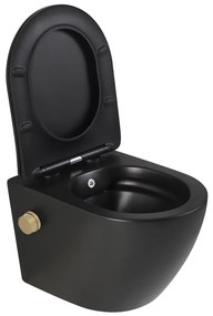 Vas wc suspendat cu functie bideu, negru mat, rimless si baterie inclusa auriu mat Foglia Oslo Baterie auriu mat