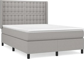 vidaXL Pat box spring cu saltea, gri deschis, 140x190 cm, textil