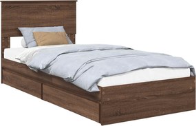 vidaXL Pat cu storage Stejar închis 90 x 190 cm Lemn compozit