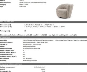 Fotoliu pivotant design elegant LUX Colin right, bej mademoiselle 115433 HZ