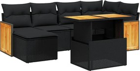 vidaXL Set canapele de grădină cu perne, 7 piese, negru, poliratan