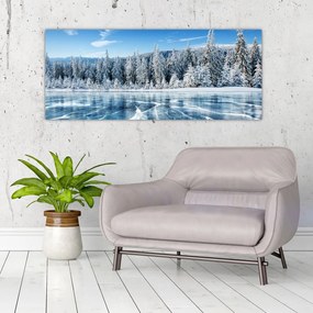 Tablou cu lacul înghețat și copacii înzăpeziți (120x50 cm), în 40 de alte dimensiuni noi