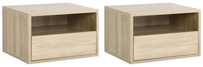HOMCOM Set de 2 Noptiere murale, Set de 2 Noptiere, Sertar culisant, Nisa, Blat, Panouri Particule Aspect stejar Deschis | Aosom Romania