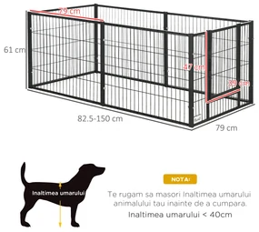 PawHut Tarc de Joacă pentru Animale, 6 Panouri din Oțel, Lungime Ajustabilă 82,5-150x61cm, Ideal pentru Interior/Exterior, Negru | Aosom Romania