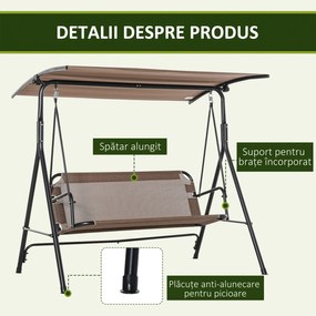 Balansoar de Gradina 3 Locuri Outsunny, Metal si Textilen, Maro 172x110x155cm | Aosom Romania