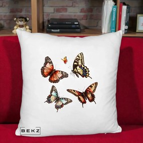 Perna Decorativa Colectie Fluturi Multicolori, 40x40 cm, Alb Pufos, Husa Detasabila, Perna Inclusa, BEKZ®