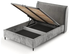Pat matrimonial gri tapițat cu spațiu de depozitare cu somieră 160x200 cm Shell – Maison de Rêve