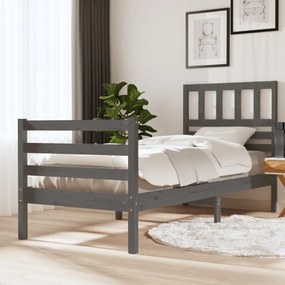 3101075 vidaXL Cadru de pat, gri, 90x200 cm, lemn masiv