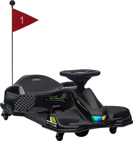 HOMCOM Go-Kart Electric pentru Copii cu Pedale, Pornire Lentă, Lumini, Muzică și Centură, 90x53x99 cm, Negru | Aosom Romania