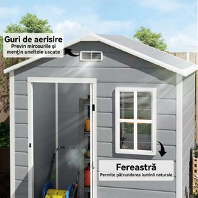 Outsunny Magazie de Grădină, Magazie din Plastic cu Podea, Fereastră, Ușă cu Blocare și Grile de Ventilație, Gri | Aosom Romania