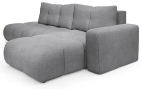 Colțar extensibil tapițat ALMADA, cu spațiu de depozitare, formă L, pe partea dreaptă, gri