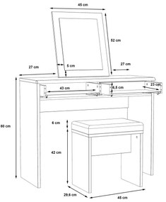 Masă de toaletă JUNO cu taburet, 45 x 29,6 cm, maro/negru