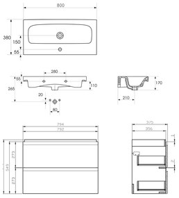 Set mobilier cu lavoar Cersanit, Moduo Slim 80 cm, alb