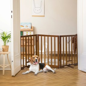 PawHut Barieră Pliabilă pentru Câini cu 3 Panouri și Picioare de Sprijin, Poartă din Lemn pentru Animale, pentru Scări, Maro | Aosom Romania