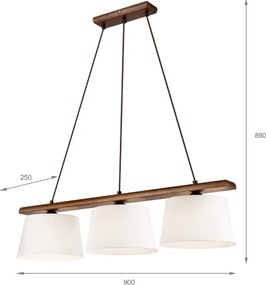 Pendul pe cablu AIDA, 3xE27/60W/230V, Ø25 cm, stejar/nuc