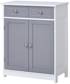 kleankin Mobilier de baie pe picior, dulap de baie 2 uși 2 sertare 60 x 30 x 75 cm gri și alb | Aosom Romania