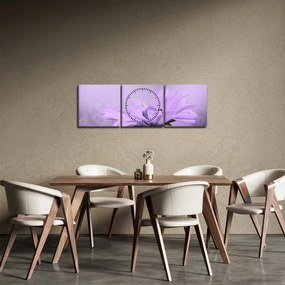 Tablou - Flori mov (cu ceas) (90x30 cm)