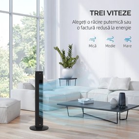 HOMCOM Ventilator Oscilant de Turn, 3 Viteze, Telecomandă, Temporizator, Mod Repaus, Ideal pentru Acasă | Aosom Romania