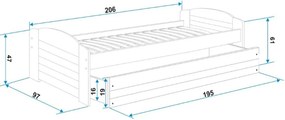 Supermobel Pat pentru copii LILI P1 + SD + saltea + somieră GRATIS, 90x200, alb, alb