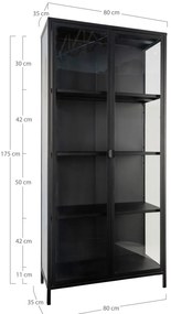 Vitrină Brisbane, 2 uși din sticlă, oțel, negru 80x35x175 cm