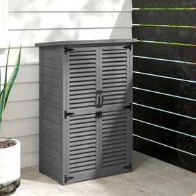 Outsunny Dulap de grădină Remiză pentru unelte din lemn 2 rafturi Acoperiș bitumat Uși cu obloane Blocabil 75 x 50 x 118cm Gri | Aosom Romania
