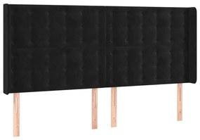3120076 vidaXL Tăblie de pat cu aripioare, negru, 183x16x118/128 cm, catifea
