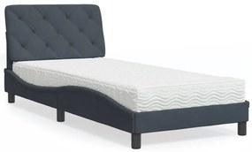 vidaXL Pat cu saltea, gri închis, 90x200 cm, catifea