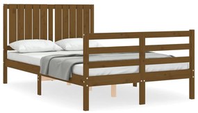3194739 vidaXL Cadru de pat cu tăblie, dublu mic, maro miere, lemn masiv