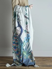 Pătură cu model păun și flori imprimate, cu ciucuri crem, „Peacock", 160 x 130 cm