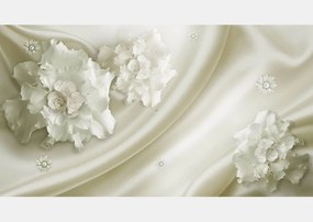Fototapet 3D , Flori albe si pietre pretioase Art.05013